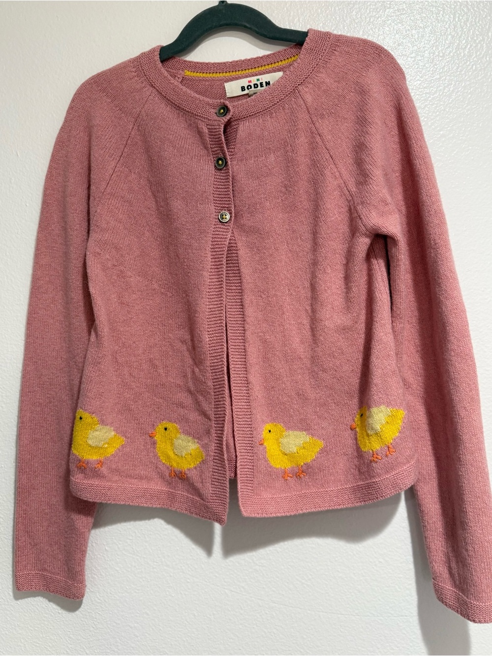 Mini Boden Pink Cardigan with Yellow Chick Motif